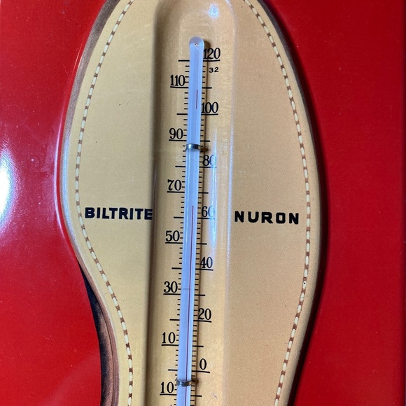 Biltrite Nuron Red Embossed Shoe Thermometer Tin Sign 1940s Vintage OS - Picture 13 of 16
